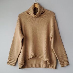 Lalavon Tan Long Sleeve Oversized Turtleneck Sweater Womens Small